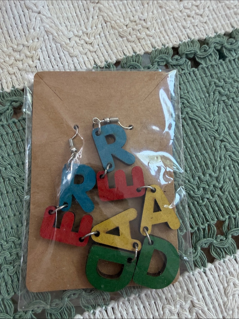 Multicolor Wooden Letter Dangle Earrings - Red, Blue, Yellow, Green